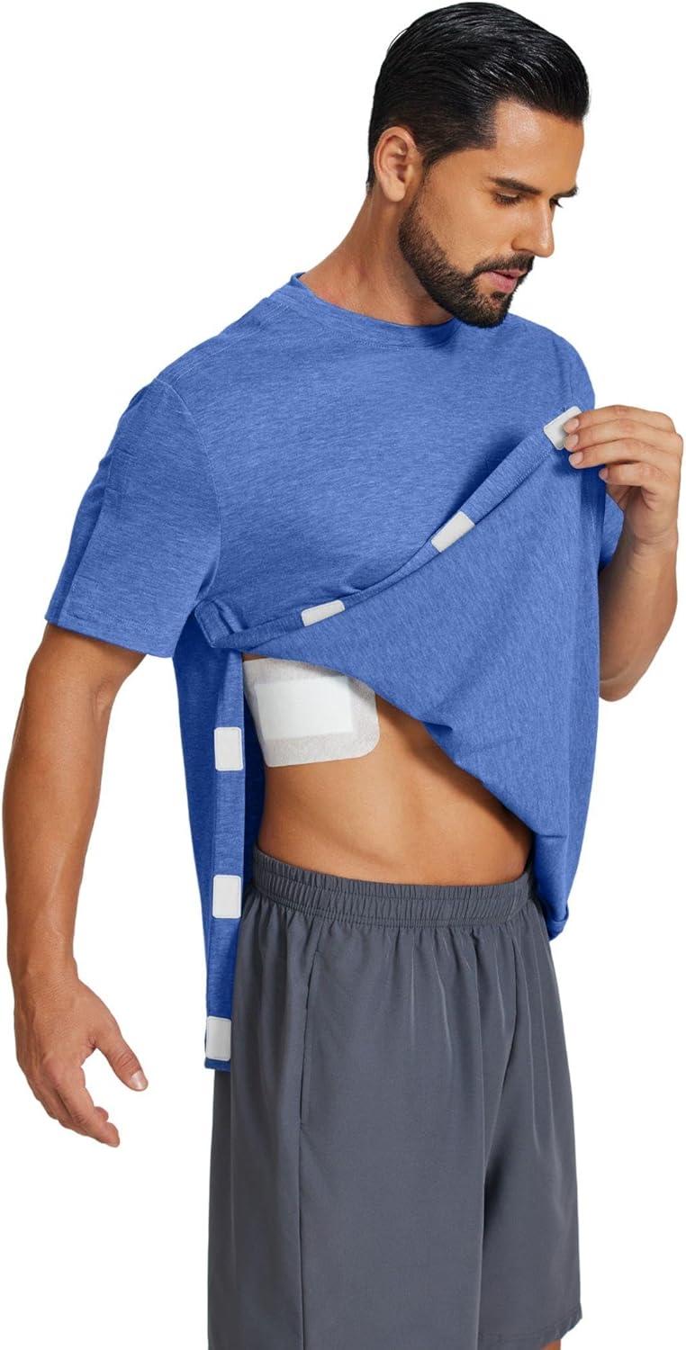 imageDeyeek Shoulder Post Surgery Recovery Shirts for Men Full Tear Away Short Sleeve T Shirt Adaptive Chemo ClothingSky Blue