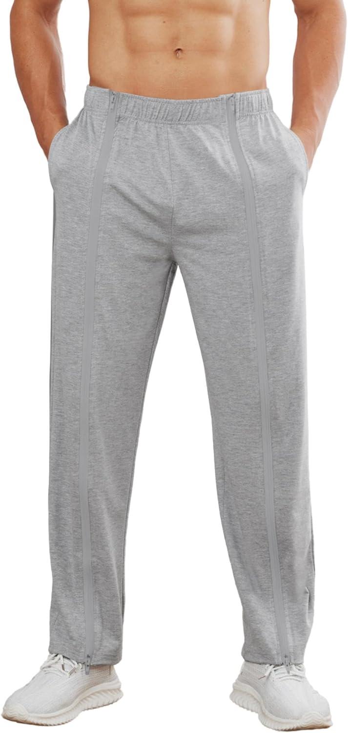 imageDeyeek Tear Away Pants for Men Full Zipper Legs Sweat Pants Mens Open Bottom Sweatpants Breakaway Cotton Post Surgery PantsGrey 1