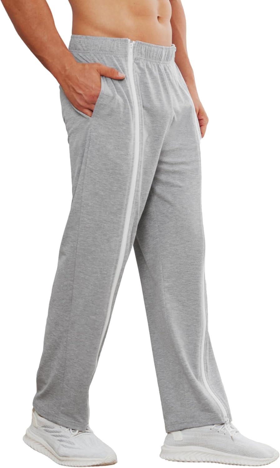 imageDeyeek Tear Away Pants for Men Full Zipper Legs Sweat Pants Mens Open Bottom Sweatpants Breakaway Cotton Post Surgery PantsGrey