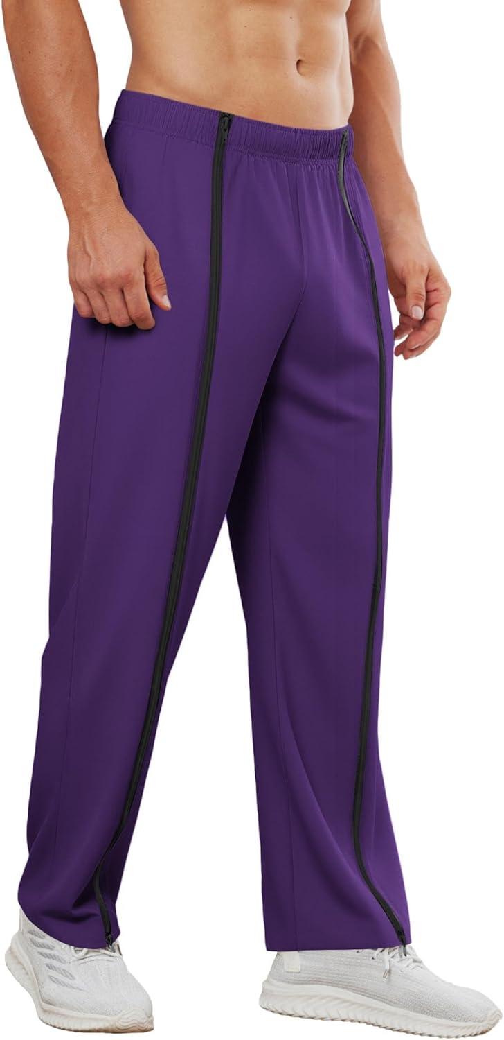 imageDeyeek Tear Away Pants for Men Full Zipper Legs Sweat Pants Mens Open Bottom Sweatpants Breakaway Cotton Post Surgery PantsPurple