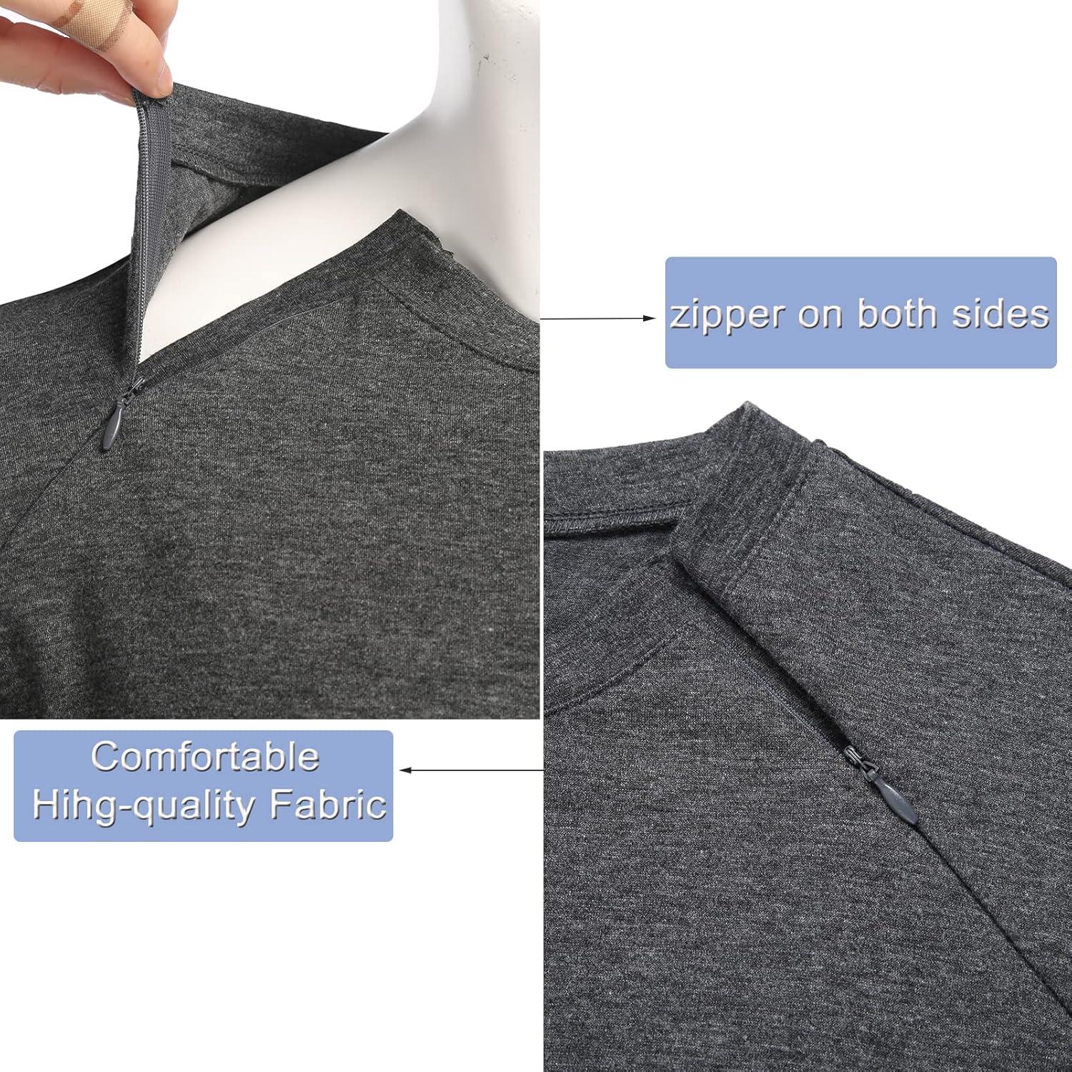 imageDeyeek Unisex Chemo Port Shirts Post Shoulder Surgery Recovery Shirts Tear Away Side Zippers Off Full Open Chemo ClothingDark Grey