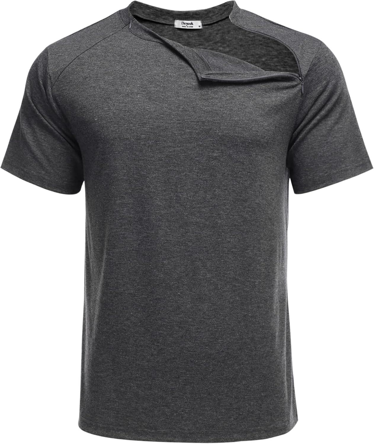 imageDeyeek Unisex Chemo Port Shirts Post Shoulder Surgery Recovery Shirts Tear Away Side Zippers Off Full Open Chemo ClothingDark Grey