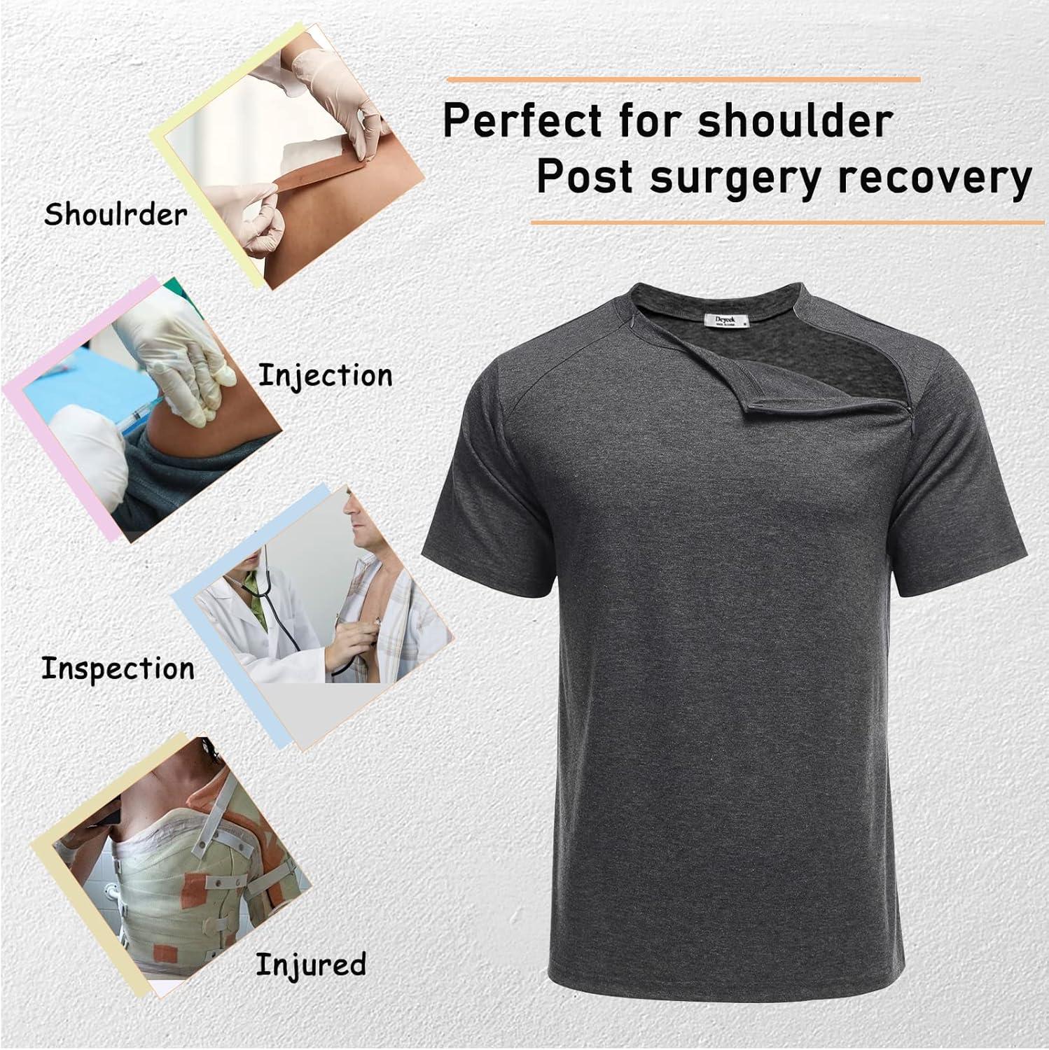 imageDeyeek Unisex Chemo Port Shirts Post Shoulder Surgery Recovery Shirts Tear Away Side Zippers Off Full Open Chemo ClothingDark Grey