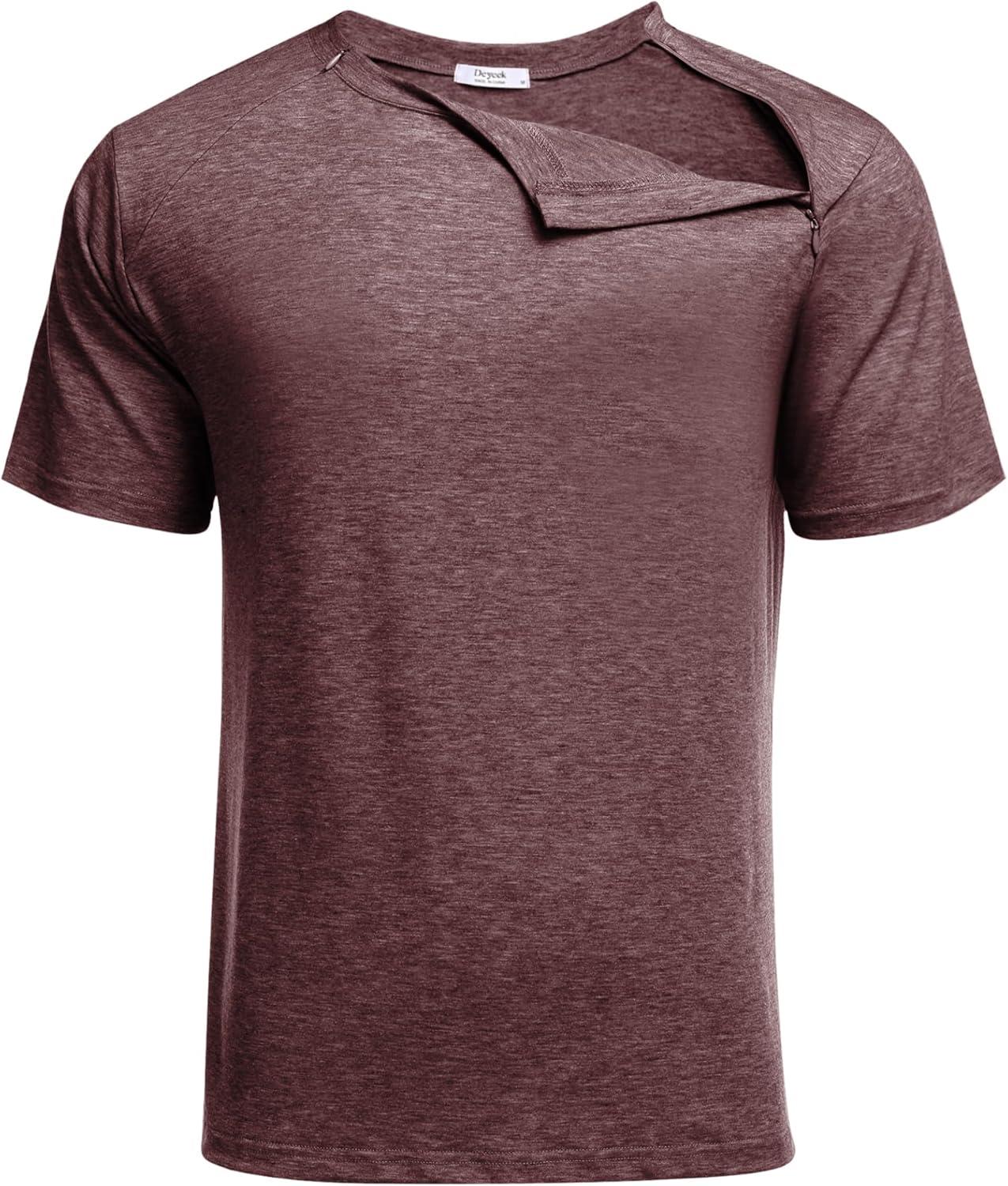 imageDeyeek Unisex Chemo Port Shirts Post Shoulder Surgery Recovery Shirts Tear Away Side Zippers Off Full Open Chemo ClothingDark Red