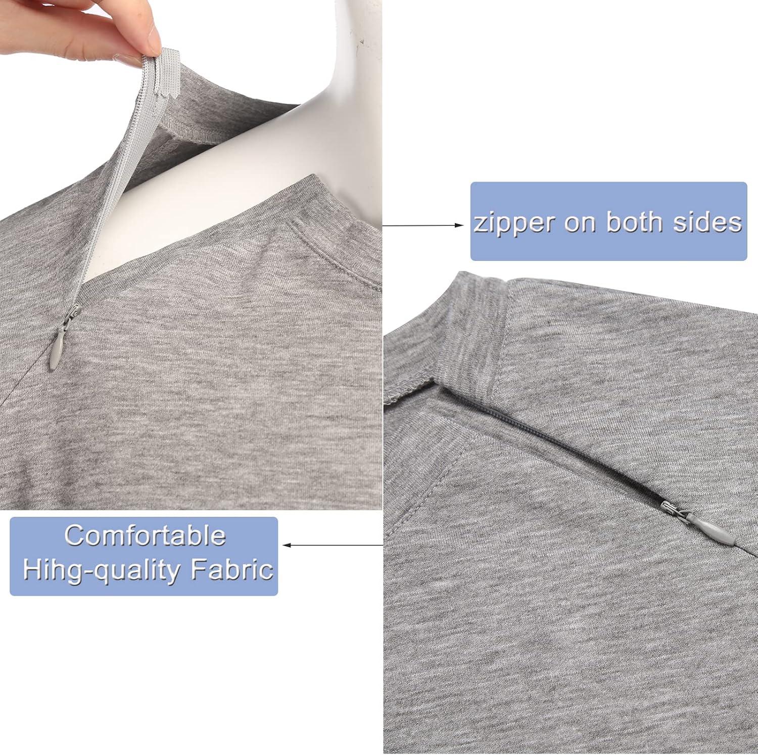 imageDeyeek Unisex Chemo Port Shirts Post Shoulder Surgery Recovery Shirts Tear Away Side Zippers Off Full Open Chemo ClothingGrey