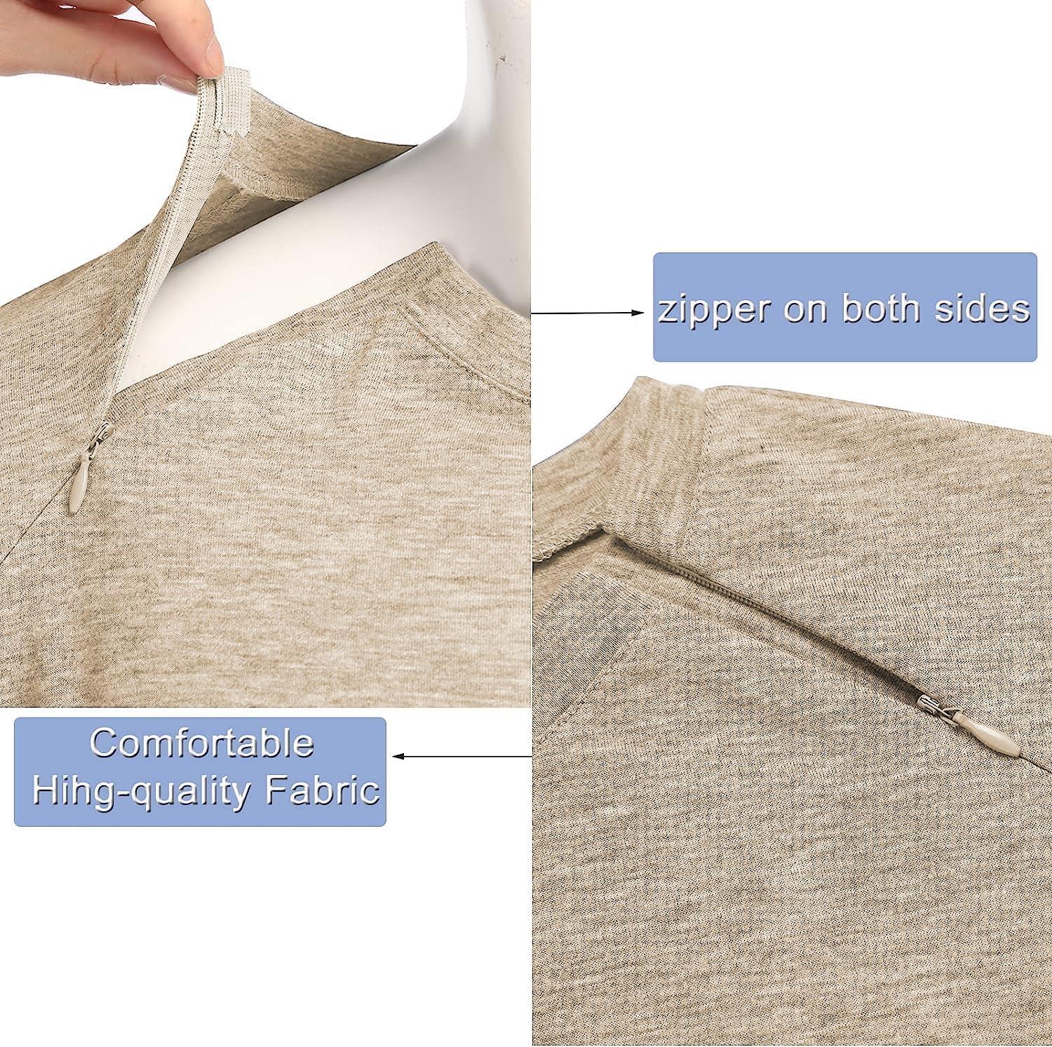 imageDeyeek Unisex Chemo Port Shirts Post Shoulder Surgery Recovery Shirts Tear Away Side Zippers Off Full Open Chemo ClothingKhaki