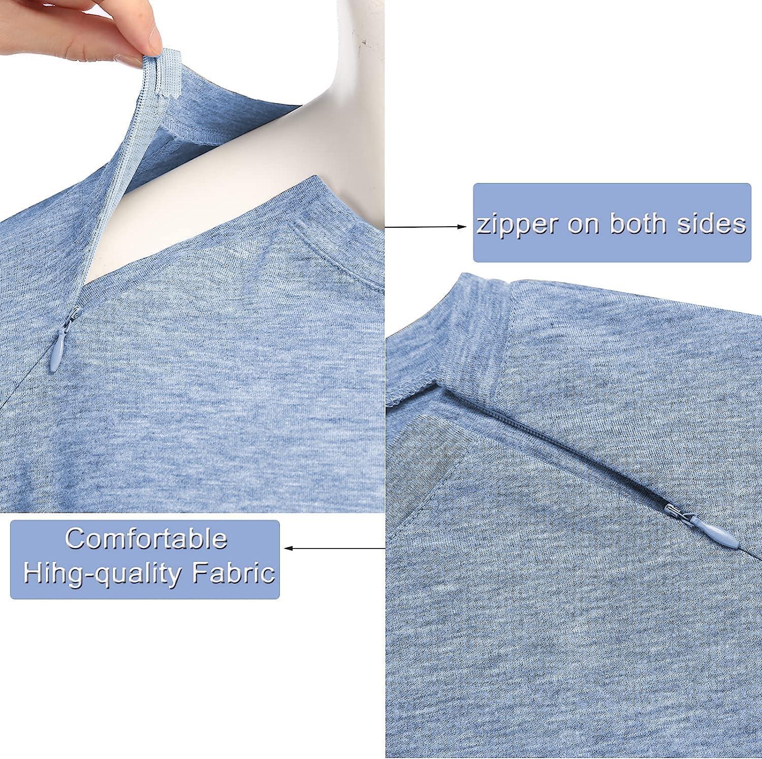 imageDeyeek Unisex Chemo Port Shirts Post Shoulder Surgery Recovery Shirts Tear Away Side Zippers Off Full Open Chemo ClothingLight Blue