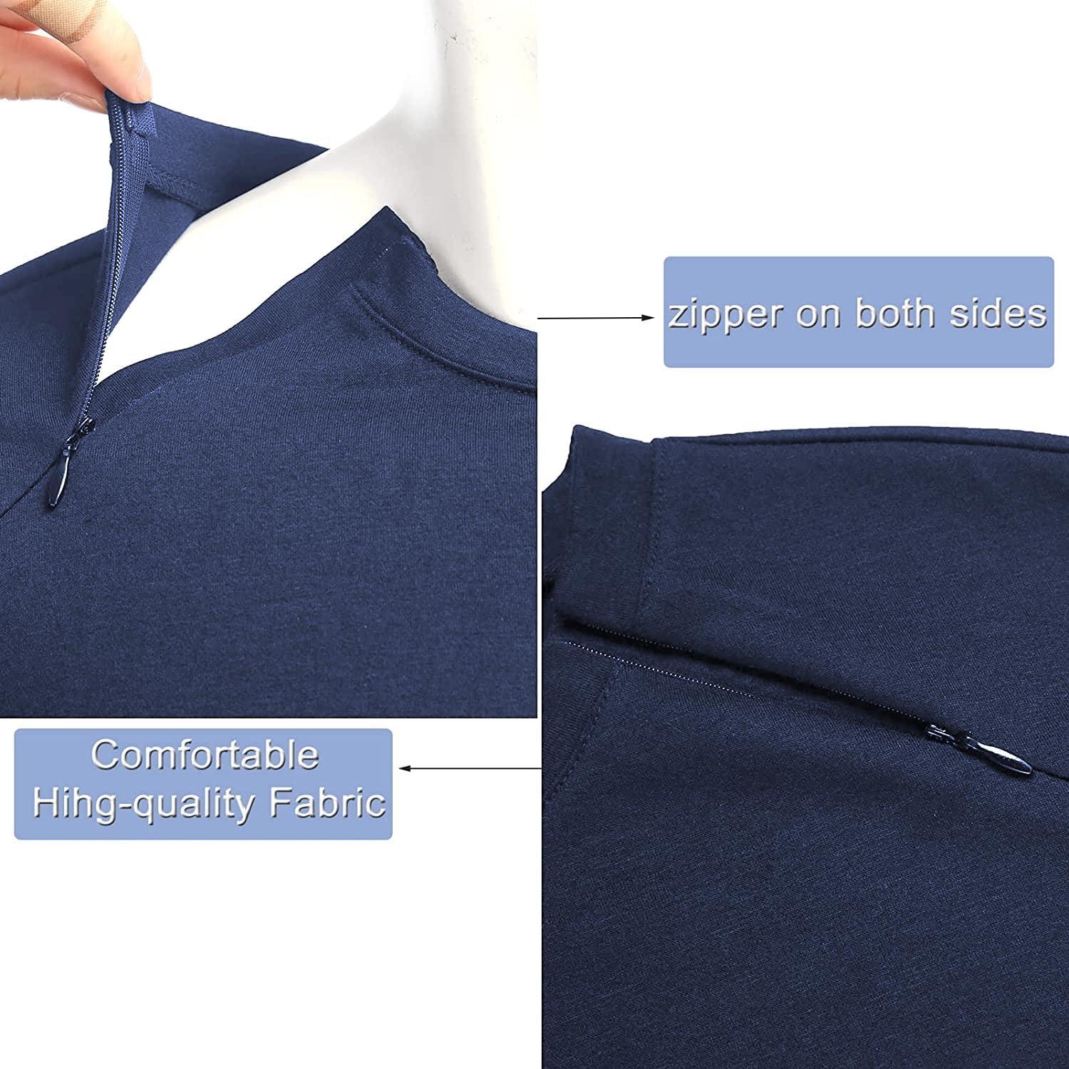 imageDeyeek Unisex Chemo Port Shirts Post Shoulder Surgery Recovery Shirts Tear Away Side Zippers Off Full Open Chemo ClothingNavy Blue