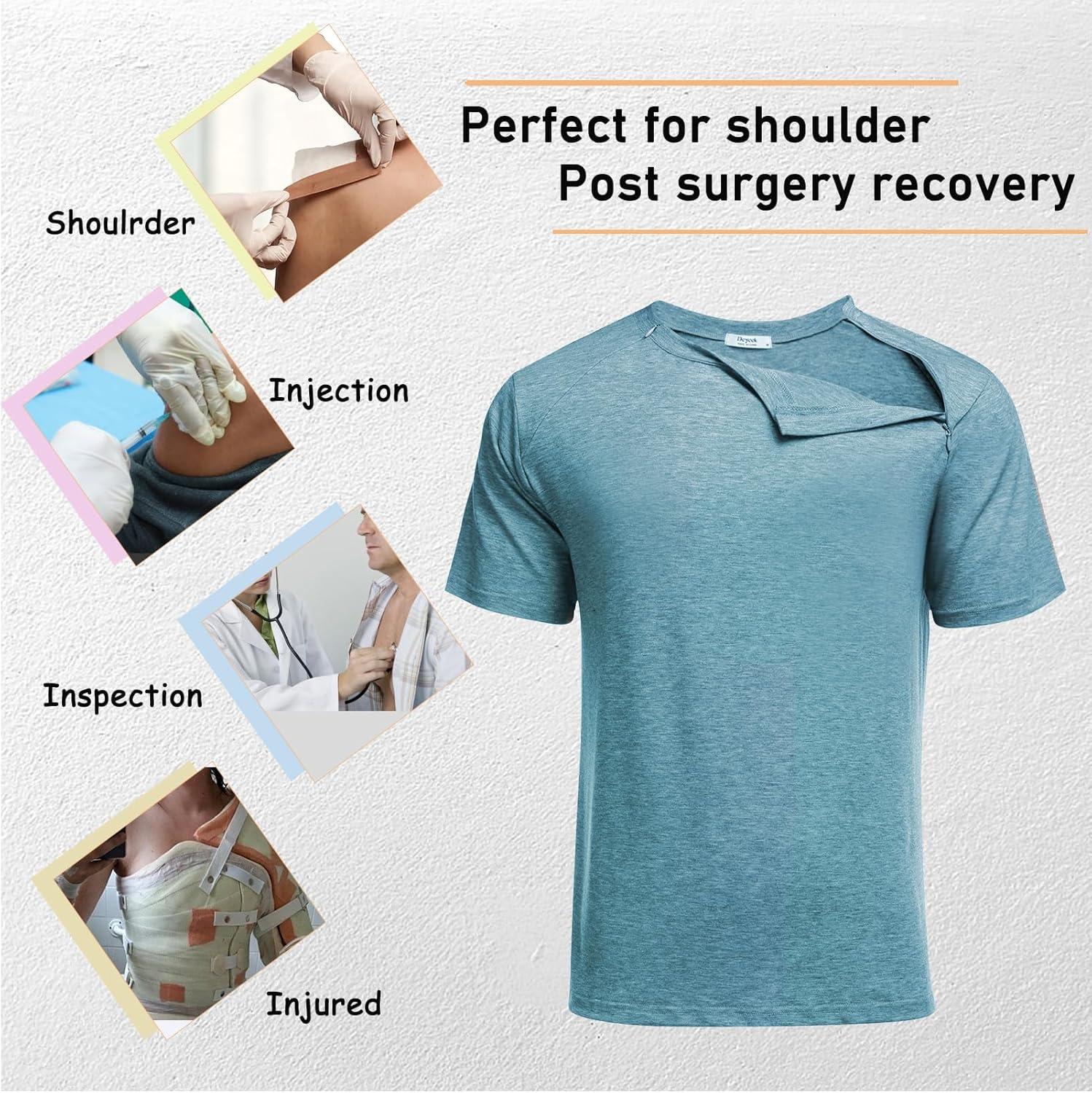 imageDeyeek Unisex Chemo Port Shirts Post Shoulder Surgery Recovery Shirts Tear Away Side Zippers Off Full Open Chemo ClothingPeacock Blue