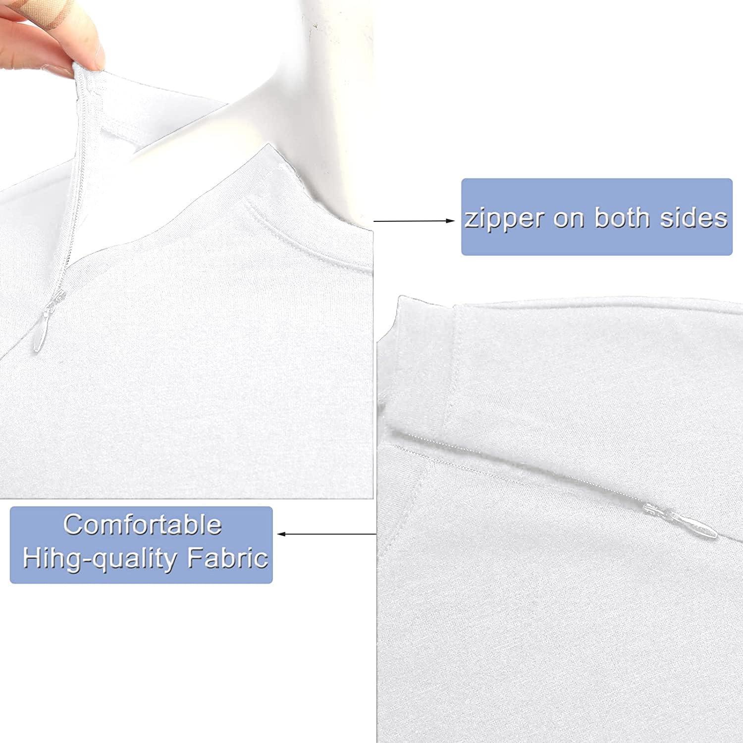imageDeyeek Unisex Chemo Port Shirts Post Shoulder Surgery Recovery Shirts Tear Away Side Zippers Off Full Open Chemo ClothingWhite