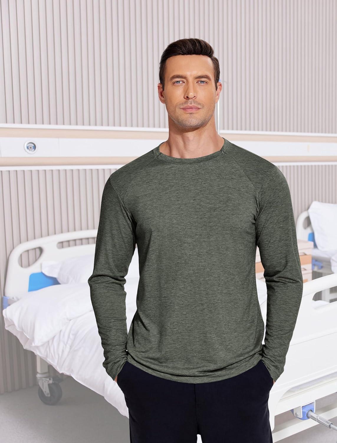 imageDeyeek Unisex Chemo Shirts for Port Access Chemotherapy Must Haves Long Sleeve Cancer Care Package for MenDark Army Green