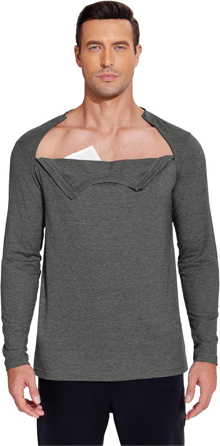 imageDeyeek Unisex Chemo Shirts for Port Access Chemotherapy Must Haves Long Sleeve Cancer Care Package for MenDark Grey