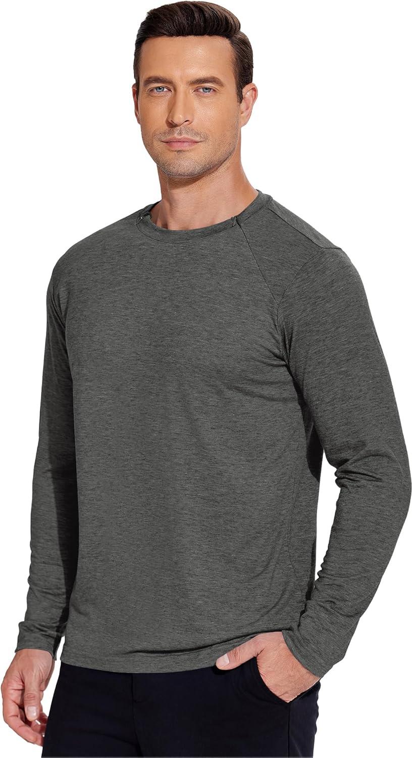 imageDeyeek Unisex Chemo Shirts for Port Access Chemotherapy Must Haves Long Sleeve Cancer Care Package for MenDark Grey