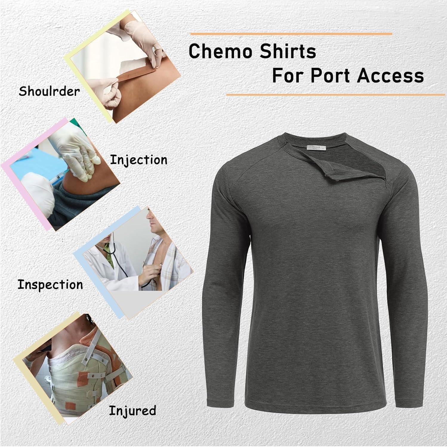 imageDeyeek Unisex Chemo Shirts for Port Access Chemotherapy Must Haves Long Sleeve Cancer Care Package for MenDark Grey