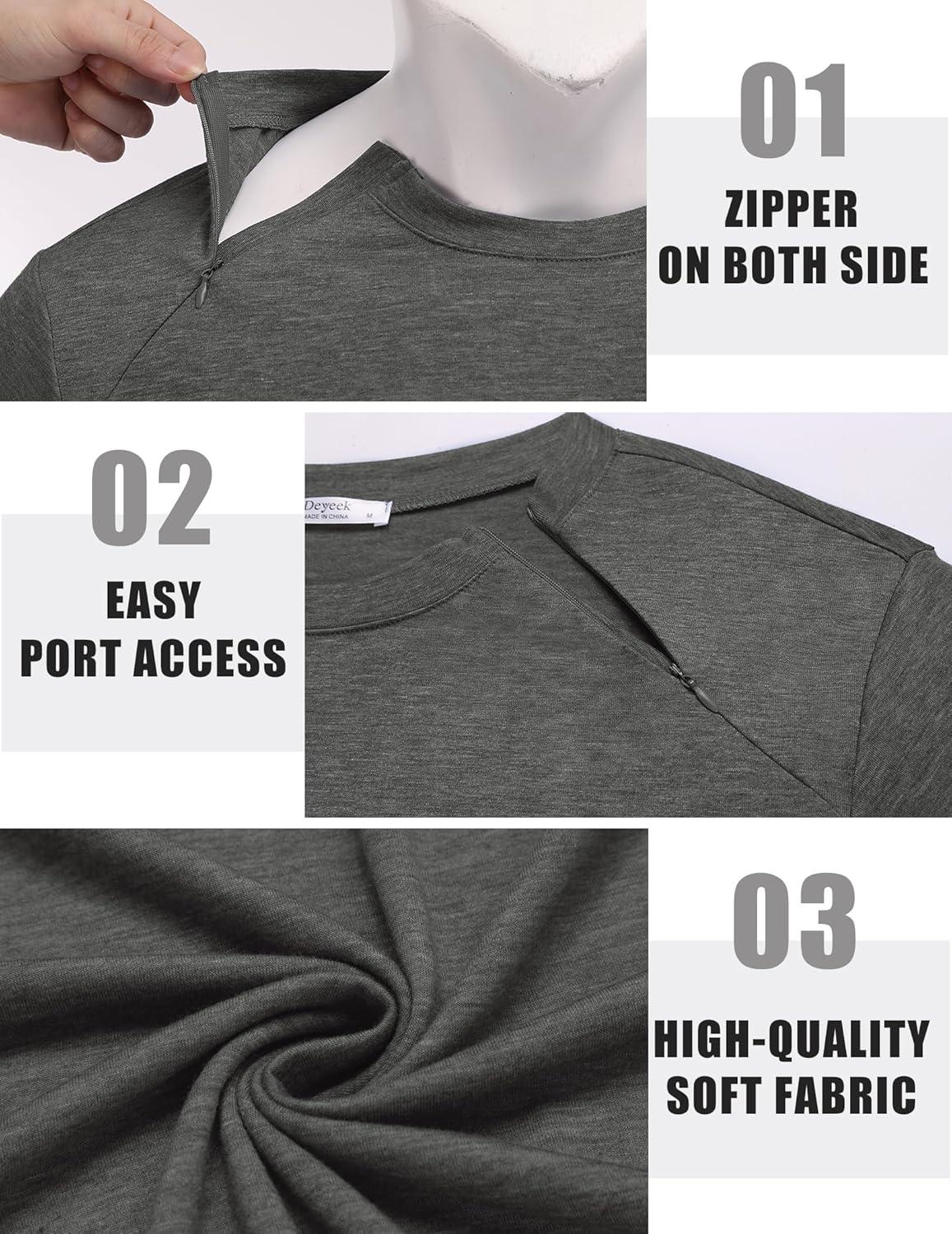 imageDeyeek Unisex Chemo Shirts for Port Access Chemotherapy Must Haves Long Sleeve Cancer Care Package for MenDark Grey