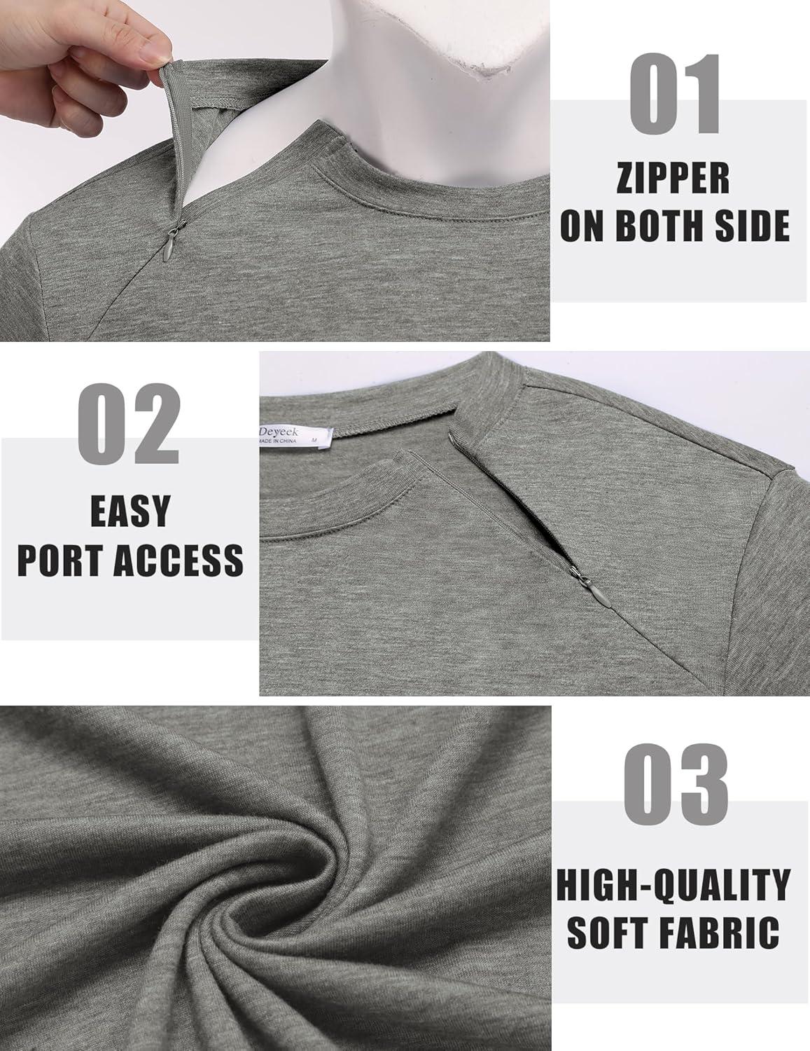 imageDeyeek Unisex Chemo Shirts for Port Access Chemotherapy Must Haves Long Sleeve Cancer Care Package for MenLight Grey