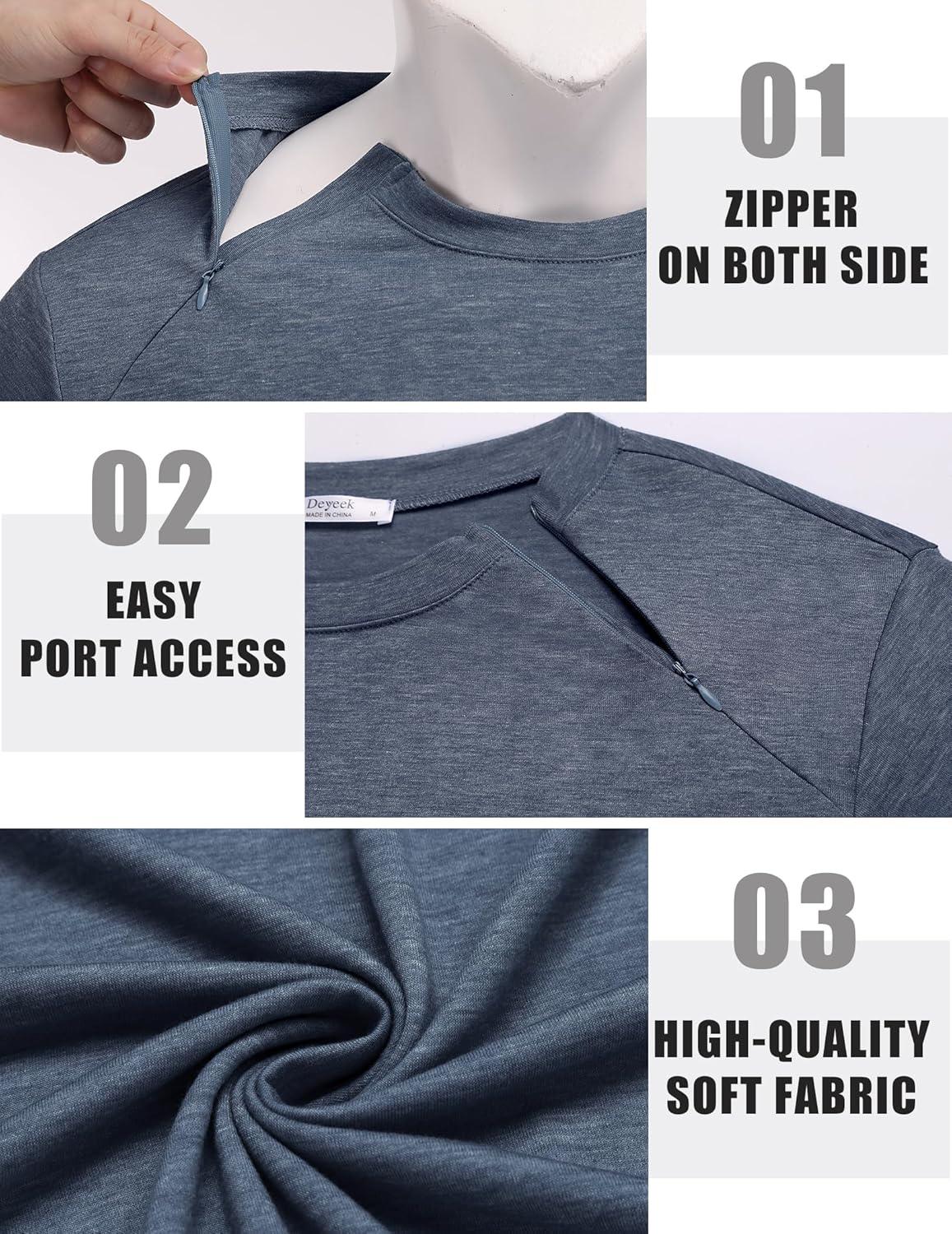 imageDeyeek Unisex Chemo Shirts for Port Access Chemotherapy Must Haves Long Sleeve Cancer Care Package for MenNavy Blue