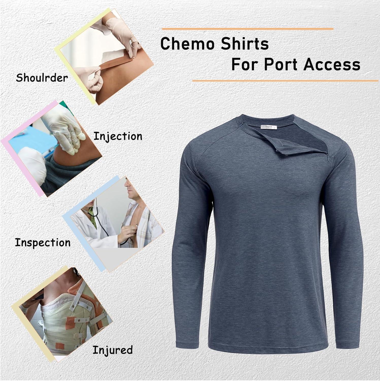 imageDeyeek Unisex Chemo Shirts for Port Access Chemotherapy Must Haves Long Sleeve Cancer Care Package for MenNavy Blue