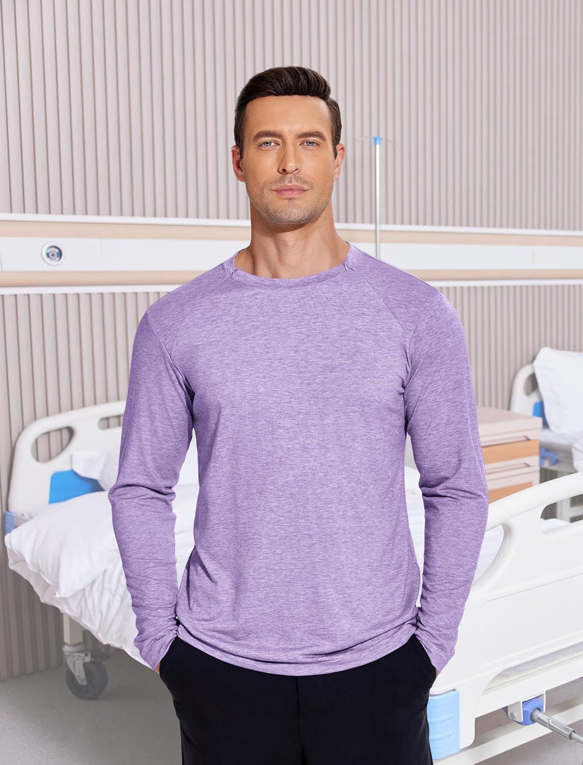 imageDeyeek Unisex Chemo Shirts for Port Access Chemotherapy Must Haves Long Sleeve Cancer Care Package for MenPurple