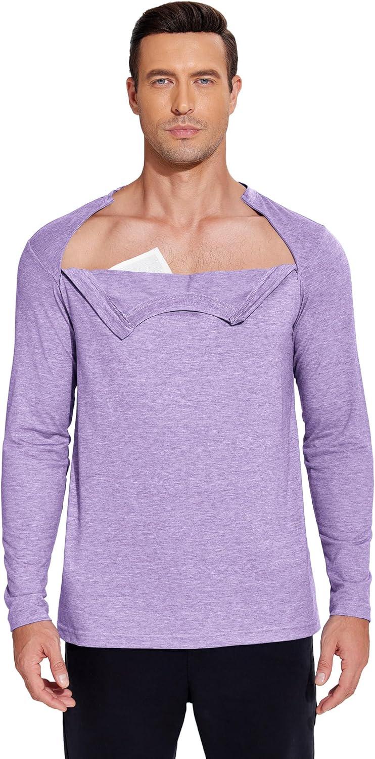 imageDeyeek Unisex Chemo Shirts for Port Access Chemotherapy Must Haves Long Sleeve Cancer Care Package for MenPurple