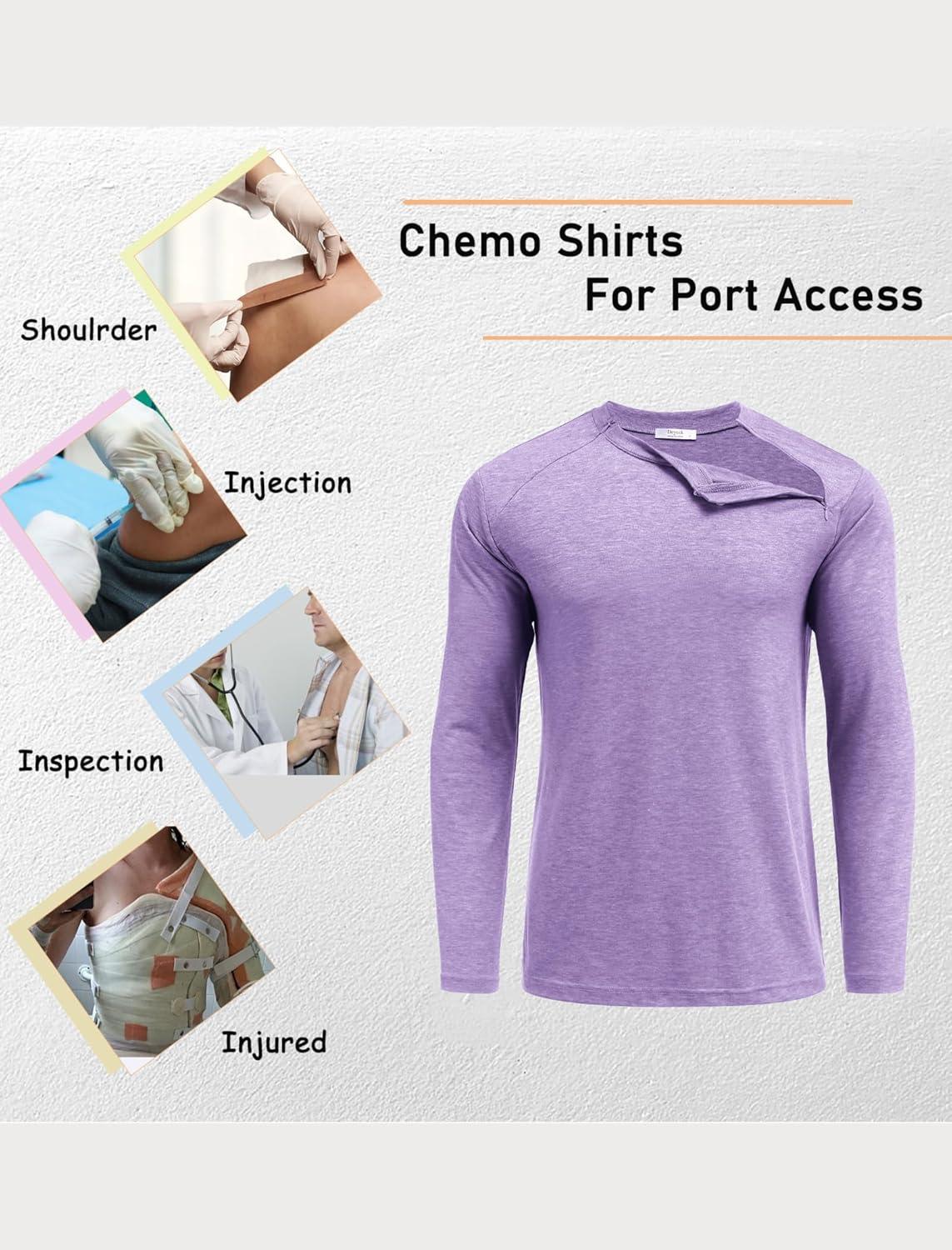 imageDeyeek Unisex Chemo Shirts for Port Access Chemotherapy Must Haves Long Sleeve Cancer Care Package for MenPurple