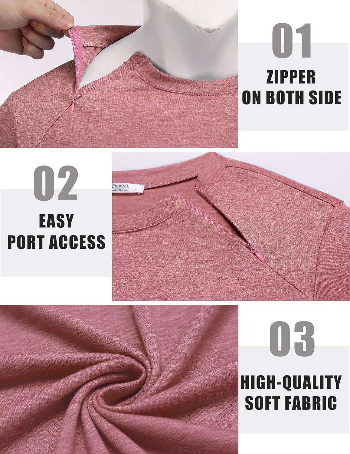 imageDeyeek Unisex Chemo Shirts for Port Access Chemotherapy Must Haves Long Sleeve Cancer Care Package for MenRed