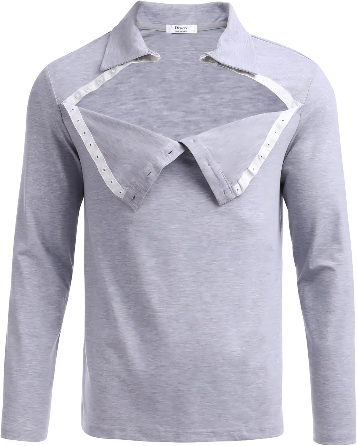 imageDeyeek Unisex Chemo Shirts for Port Access Post Shoulder Surgery Recovery Shirt Long Sleeve Tear Away Adaptive Chemo ClothingLight Gray