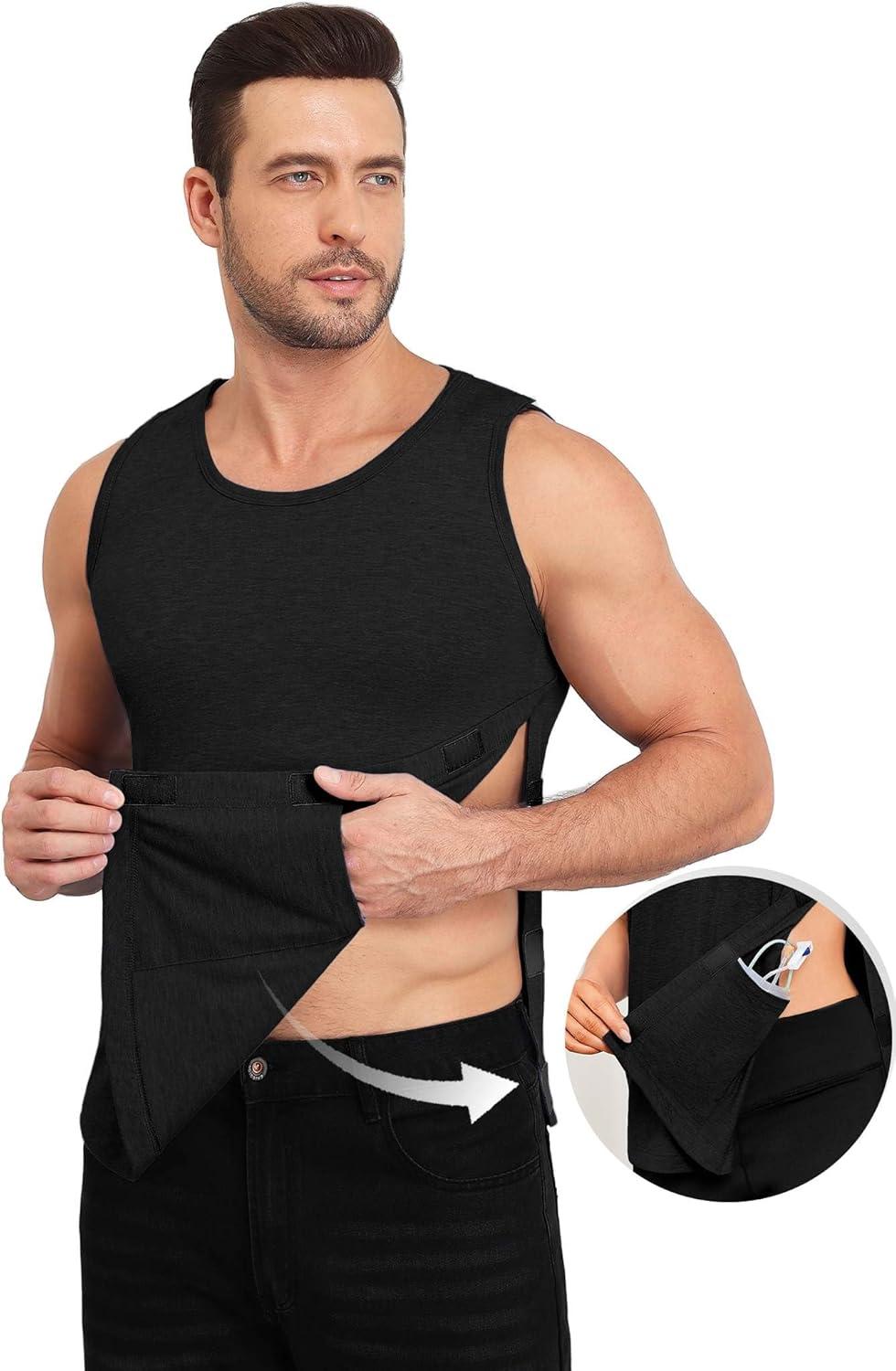 imageDeyeek Unisex Post Surgery Shirts Shoulder Mastectomy Recovery Tank Tops with Drain Pockets Adaptive Rotator Cuff Magic TapeBlack