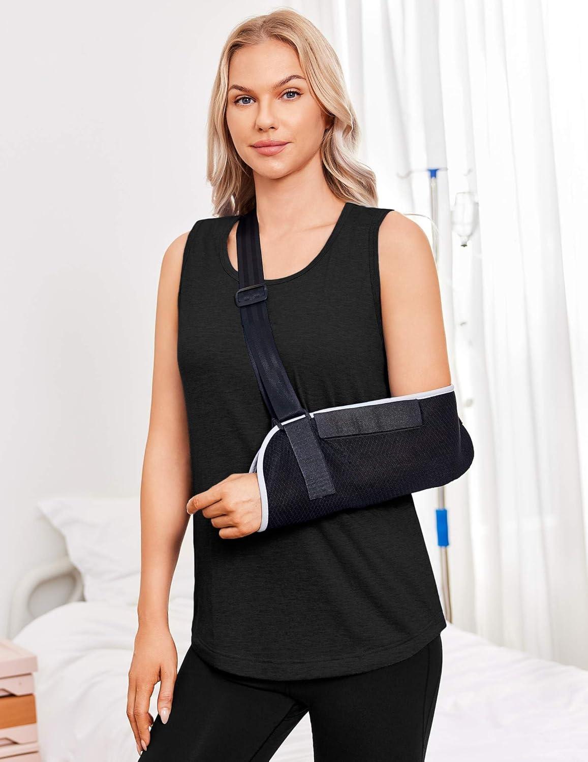 imageDeyeek Unisex Post Surgery Shirts Shoulder Mastectomy Recovery Tank Tops with Drain Pockets Adaptive Rotator Cuff Magic TapeBlack