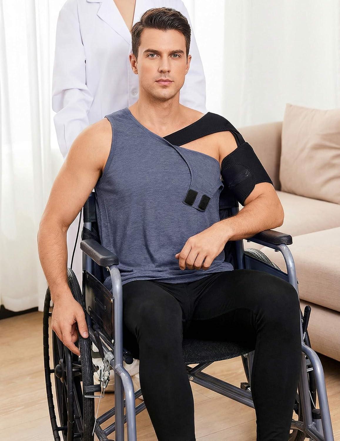 imageDeyeek Unisex Post Surgery Shirts Shoulder Mastectomy Recovery Tank Tops with Drain Pockets Adaptive Rotator Cuff Magic TapeNavy Blue