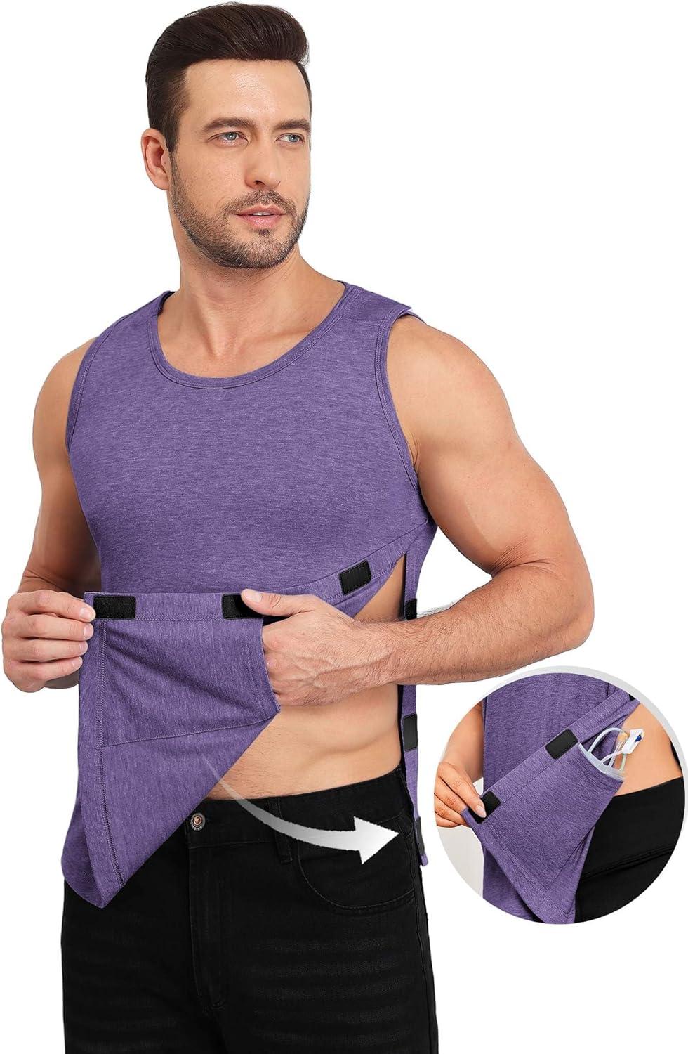imageDeyeek Unisex Post Surgery Shirts Shoulder Mastectomy Recovery Tank Tops with Drain Pockets Adaptive Rotator Cuff Magic TapePurple