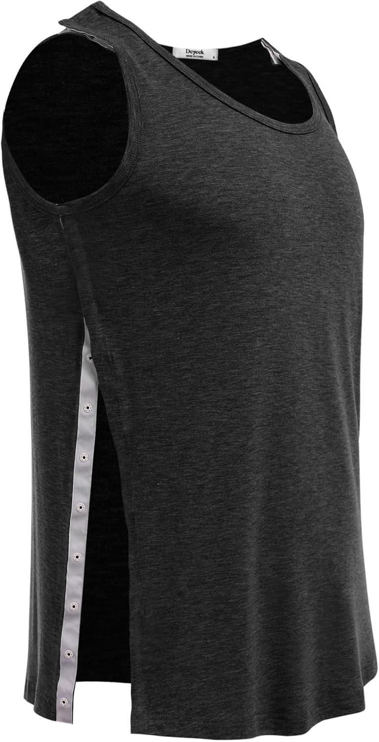 imageDeyeek Unisex Shoulder SnapAccess Tank Tops Post Surgery Shirts Tear Away Chemo Shirt Clothes After Rotator Cuff SurgeryBlack