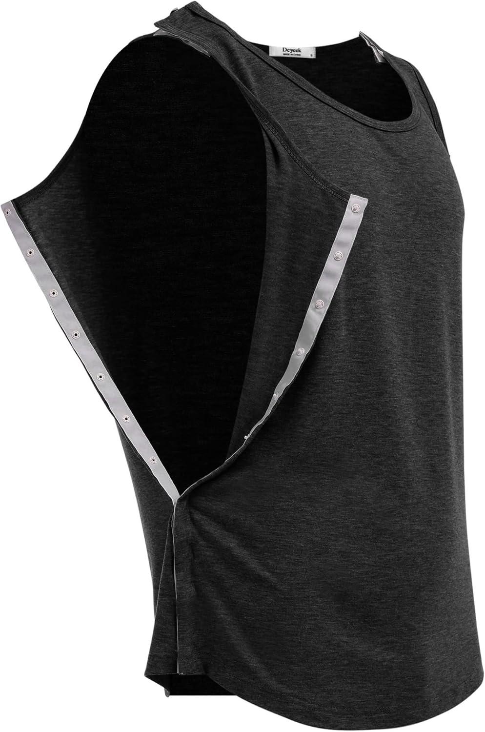 imageDeyeek Unisex Shoulder SnapAccess Tank Tops Post Surgery Shirts Tear Away Chemo Shirt Clothes After Rotator Cuff SurgeryBlack