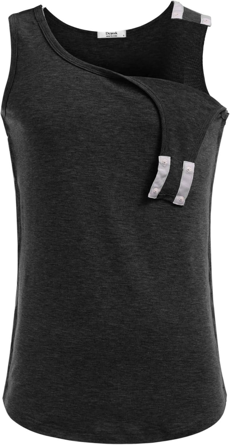 imageDeyeek Unisex Shoulder SnapAccess Tank Tops Post Surgery Shirts Tear Away Chemo Shirt Clothes After Rotator Cuff SurgeryBlack
