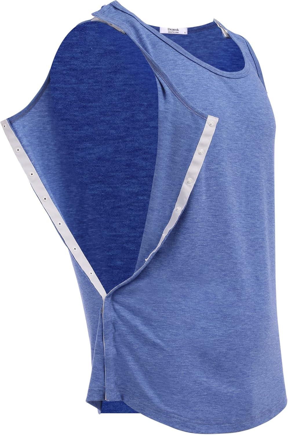 imageDeyeek Unisex Shoulder SnapAccess Tank Tops Post Surgery Shirts Tear Away Chemo Shirt Clothes After Rotator Cuff SurgeryBlue