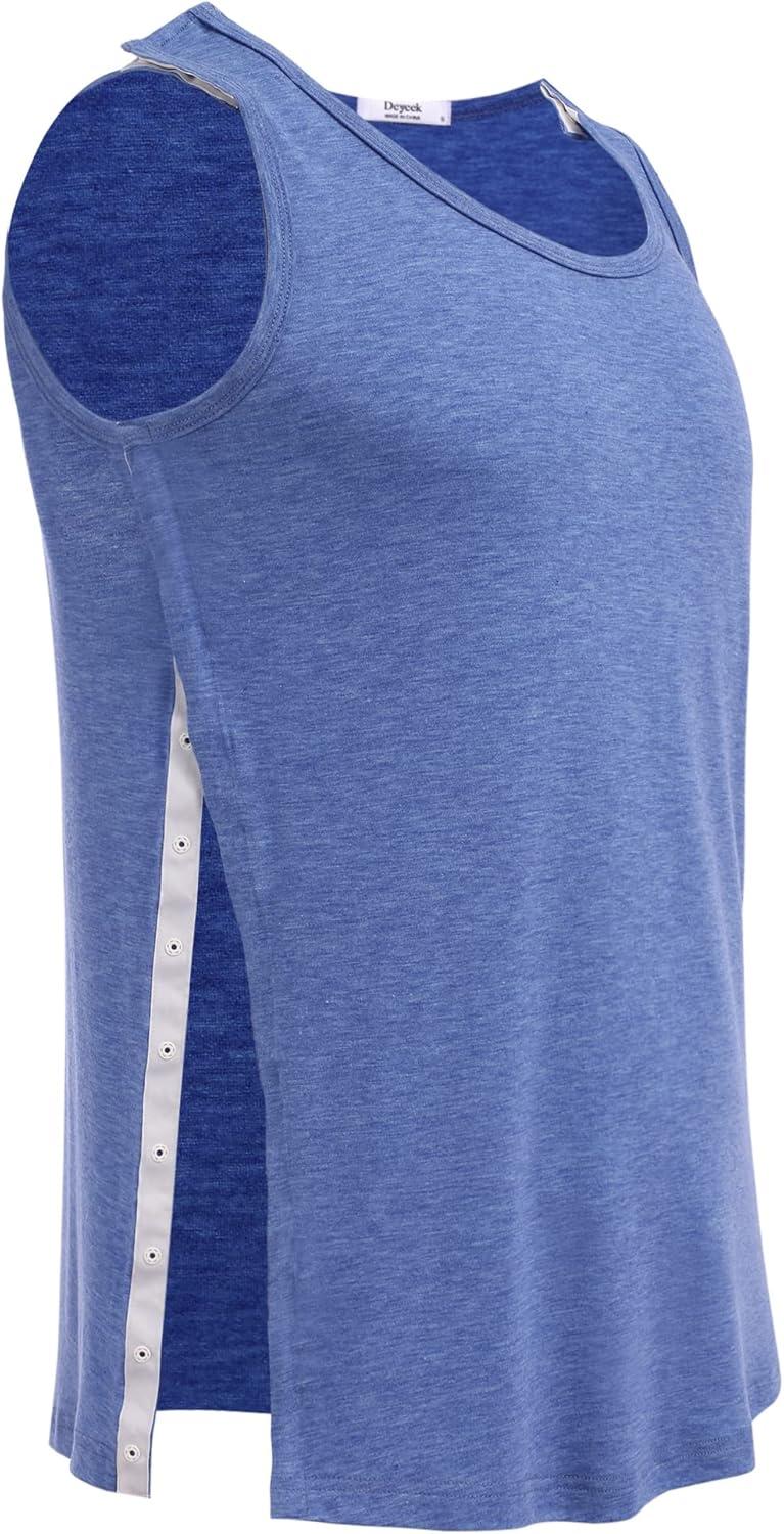 imageDeyeek Unisex Shoulder SnapAccess Tank Tops Post Surgery Shirts Tear Away Chemo Shirt Clothes After Rotator Cuff SurgeryBlue