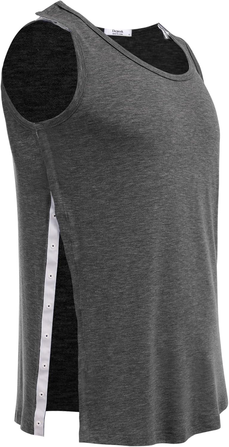 imageDeyeek Unisex Shoulder SnapAccess Tank Tops Post Surgery Shirts Tear Away Chemo Shirt Clothes After Rotator Cuff SurgeryDark Grey