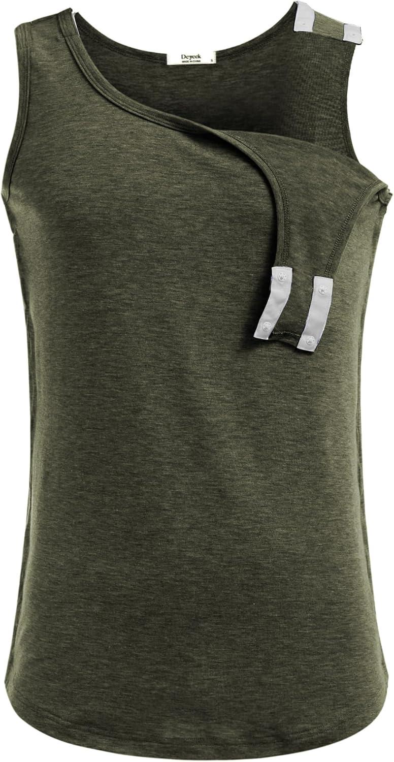 imageDeyeek Unisex Shoulder SnapAccess Tank Tops Post Surgery Shirts Tear Away Chemo Shirt Clothes After Rotator Cuff SurgeryGreen
