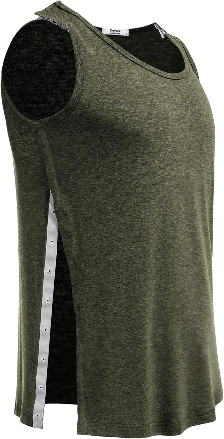 imageDeyeek Unisex Shoulder SnapAccess Tank Tops Post Surgery Shirts Tear Away Chemo Shirt Clothes After Rotator Cuff SurgeryGreen