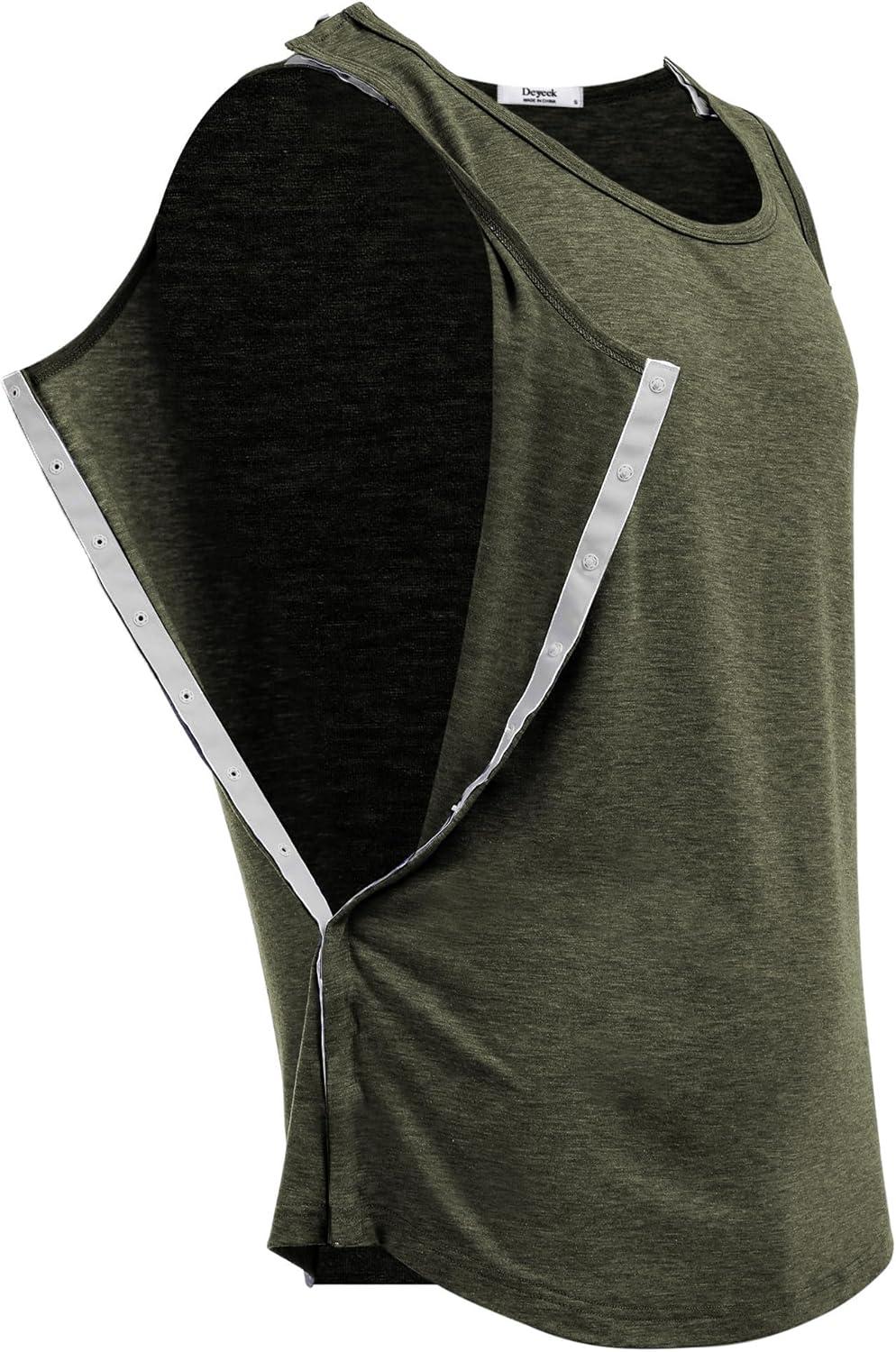 imageDeyeek Unisex Shoulder SnapAccess Tank Tops Post Surgery Shirts Tear Away Chemo Shirt Clothes After Rotator Cuff SurgeryGreen