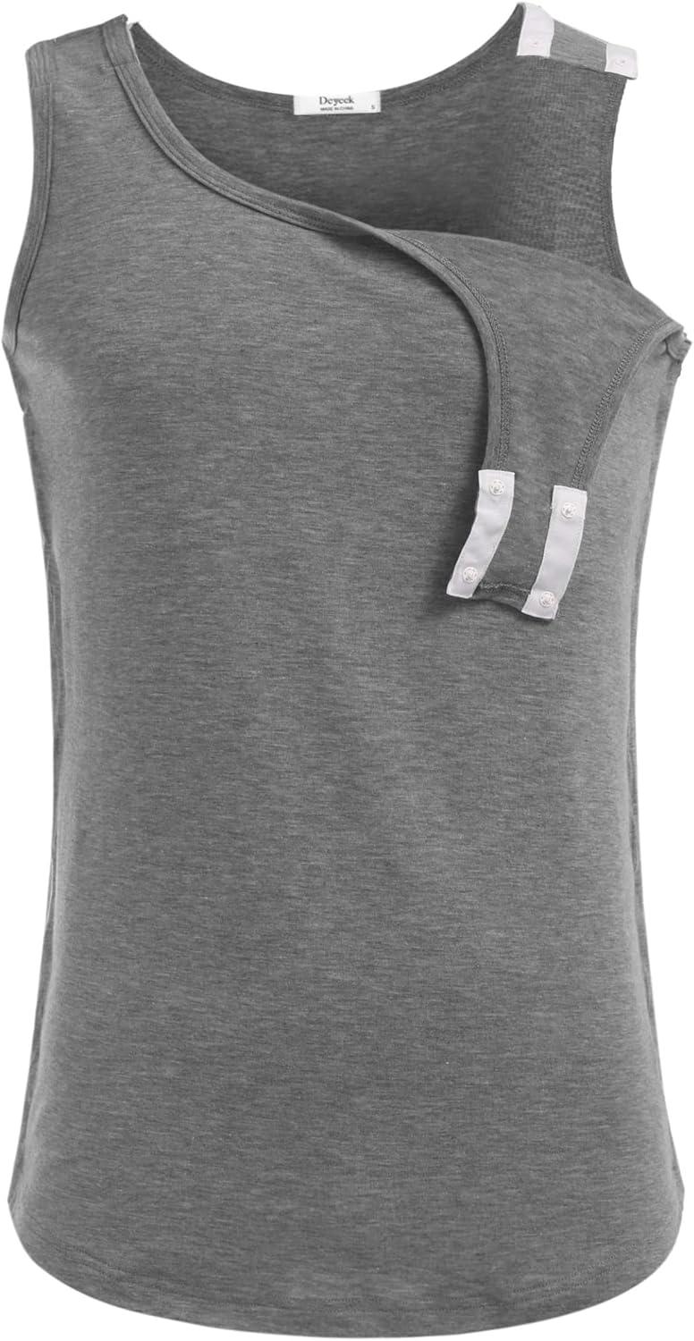 imageDeyeek Unisex Shoulder SnapAccess Tank Tops Post Surgery Shirts Tear Away Chemo Shirt Clothes After Rotator Cuff SurgeryGrey