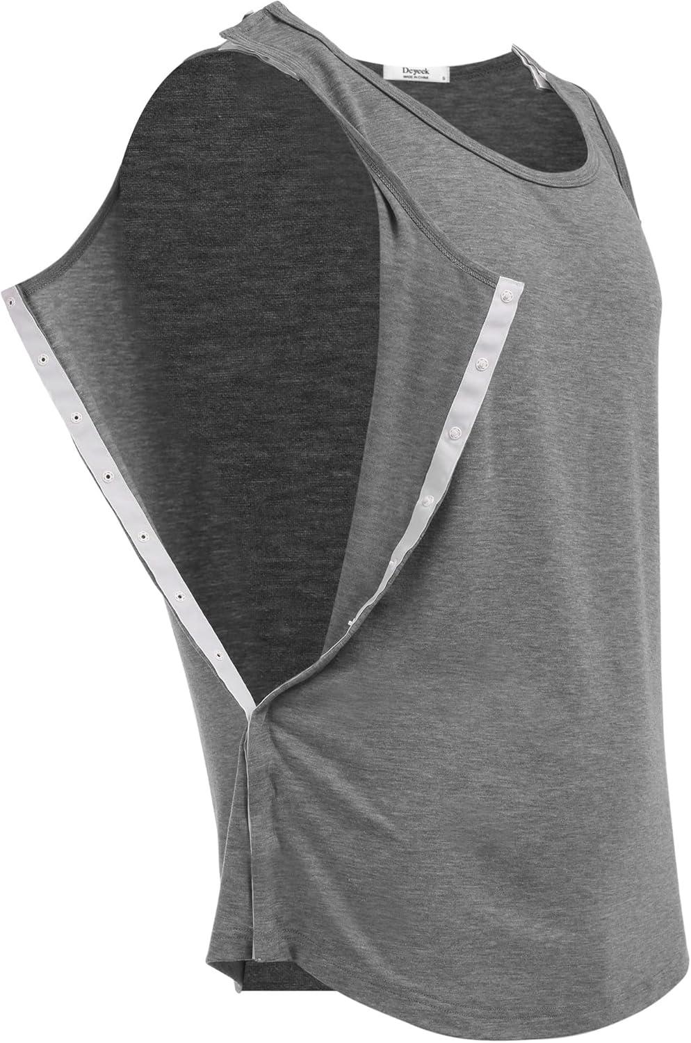 imageDeyeek Unisex Shoulder SnapAccess Tank Tops Post Surgery Shirts Tear Away Chemo Shirt Clothes After Rotator Cuff SurgeryGrey
