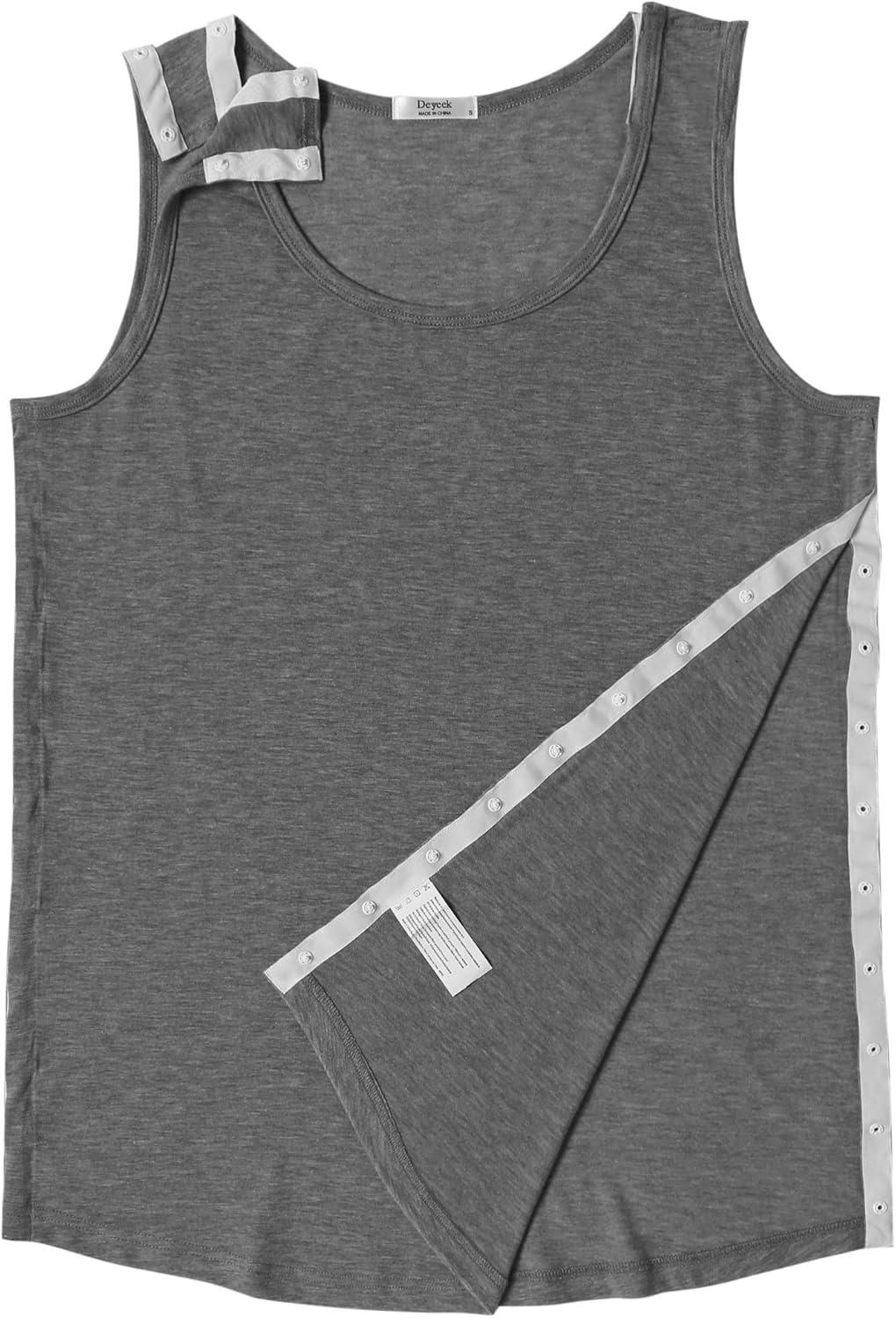 imageDeyeek Unisex Shoulder SnapAccess Tank Tops Post Surgery Shirts Tear Away Chemo Shirt Clothes After Rotator Cuff SurgeryGrey