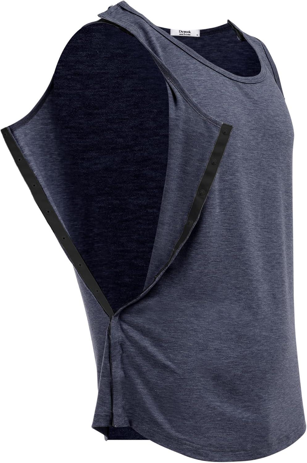 imageDeyeek Unisex Shoulder SnapAccess Tank Tops Post Surgery Shirts Tear Away Chemo Shirt Clothes After Rotator Cuff SurgeryNavy Blue