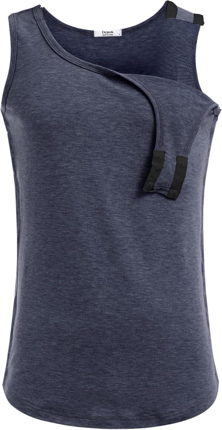 imageDeyeek Unisex Shoulder SnapAccess Tank Tops Post Surgery Shirts Tear Away Chemo Shirt Clothes After Rotator Cuff SurgeryNavy Blue