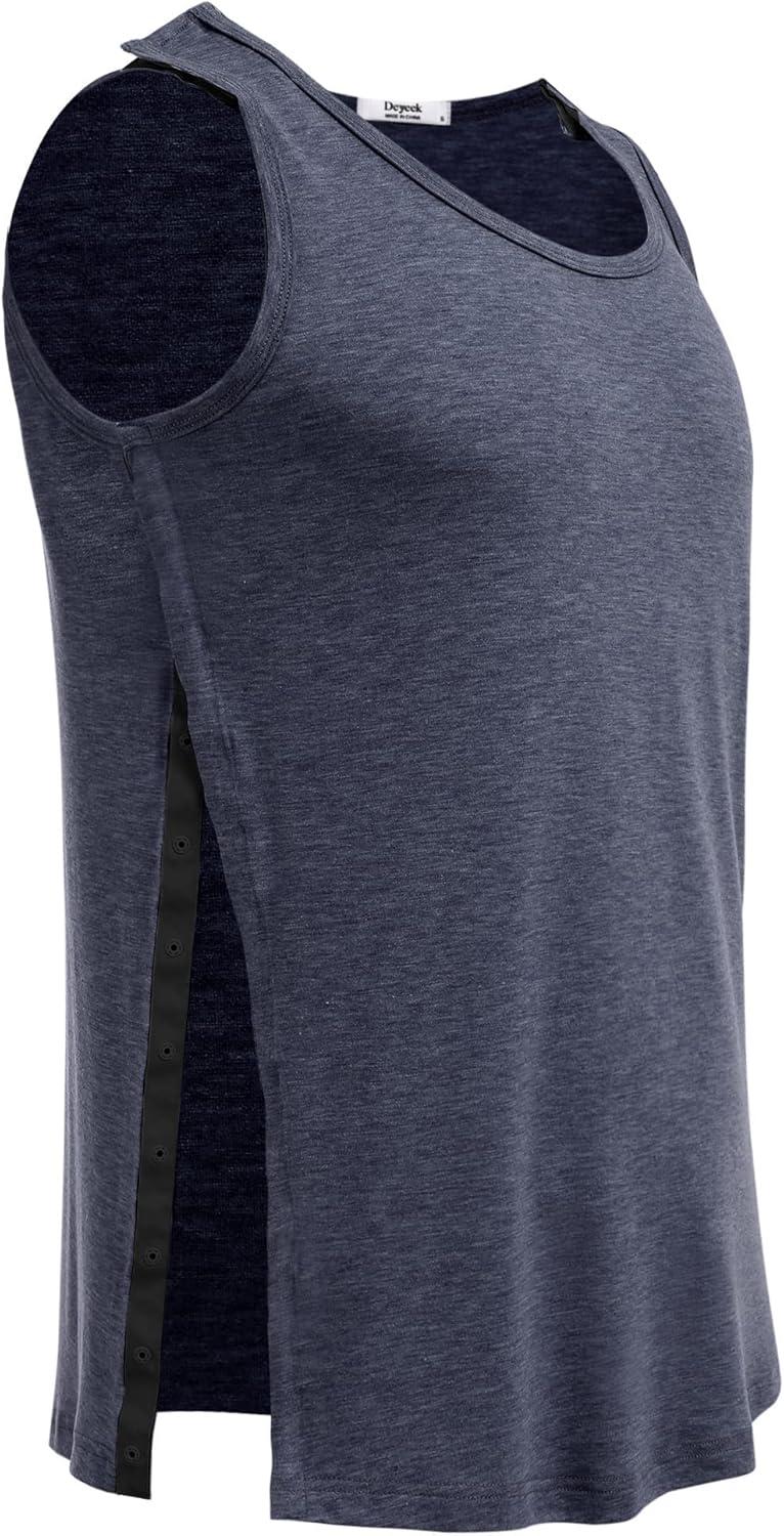 imageDeyeek Unisex Shoulder SnapAccess Tank Tops Post Surgery Shirts Tear Away Chemo Shirt Clothes After Rotator Cuff SurgeryNavy Blue