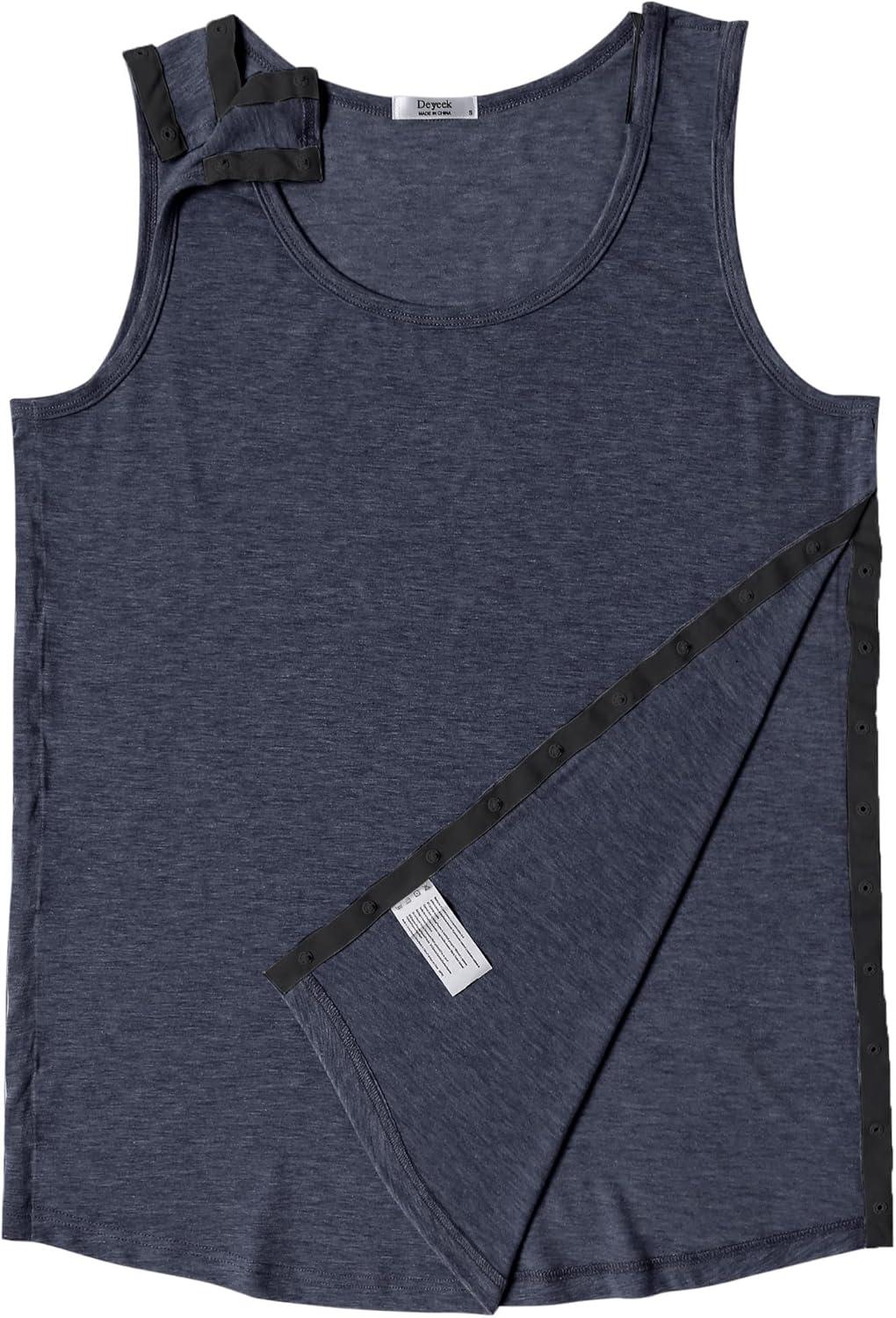 imageDeyeek Unisex Shoulder SnapAccess Tank Tops Post Surgery Shirts Tear Away Chemo Shirt Clothes After Rotator Cuff SurgeryNavy Blue