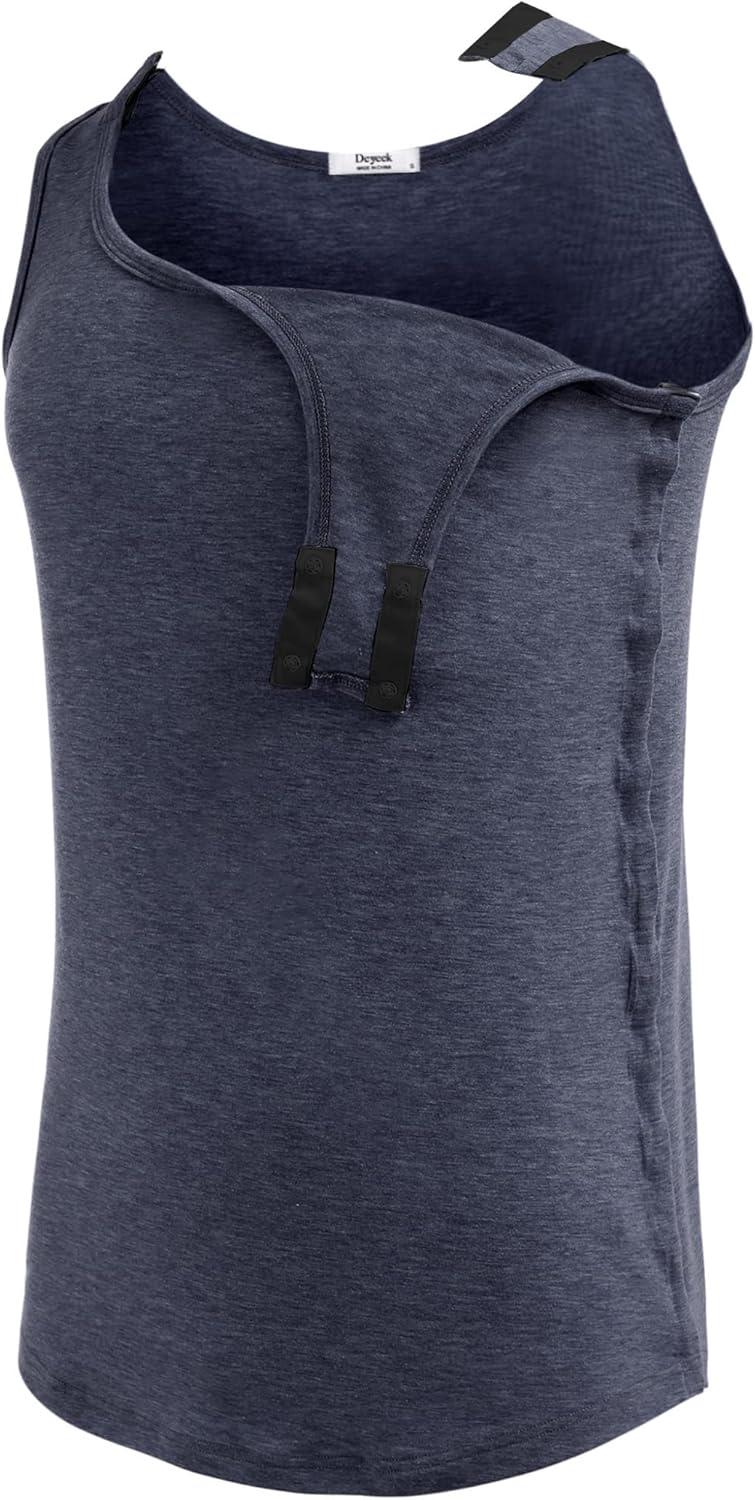 imageDeyeek Unisex Shoulder SnapAccess Tank Tops Post Surgery Shirts Tear Away Chemo Shirt Clothes After Rotator Cuff SurgeryNavy Blue