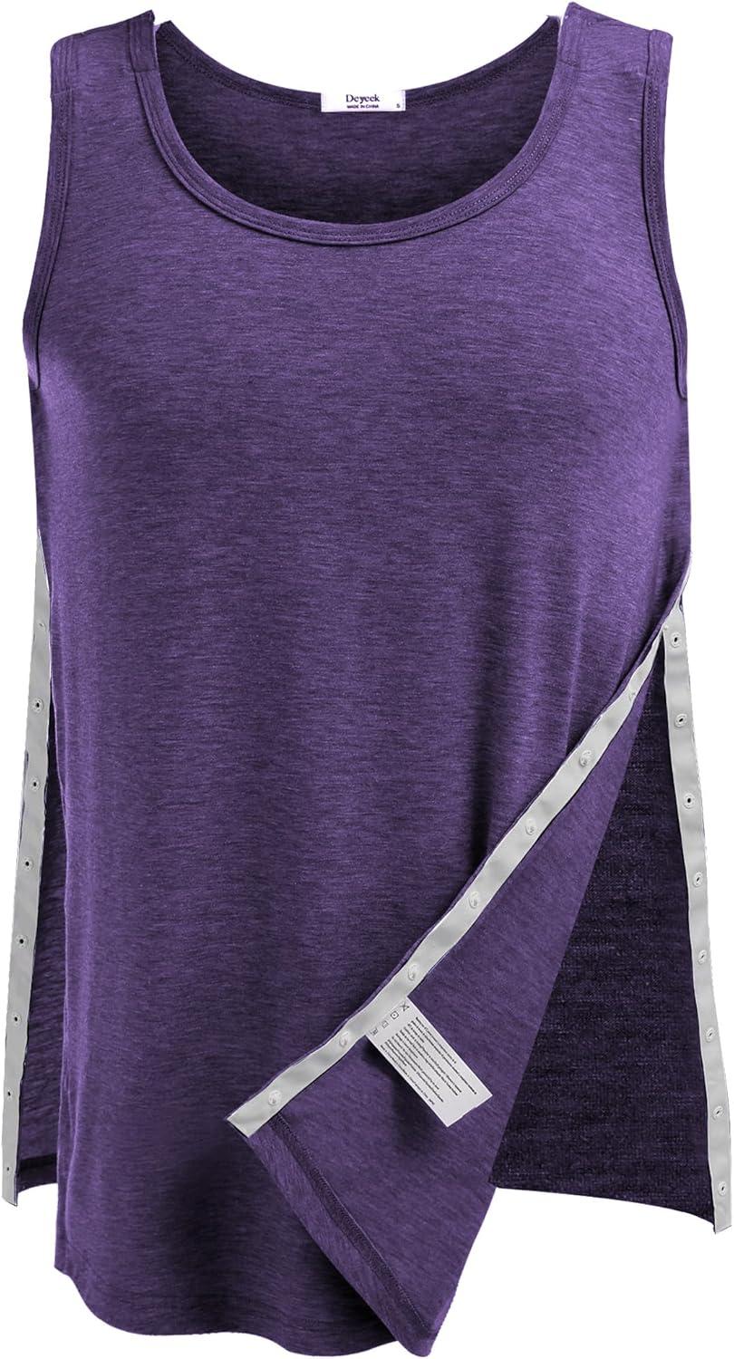 imageDeyeek Unisex Shoulder SnapAccess Tank Tops Post Surgery Shirts Tear Away Chemo Shirt Clothes After Rotator Cuff SurgeryPurple