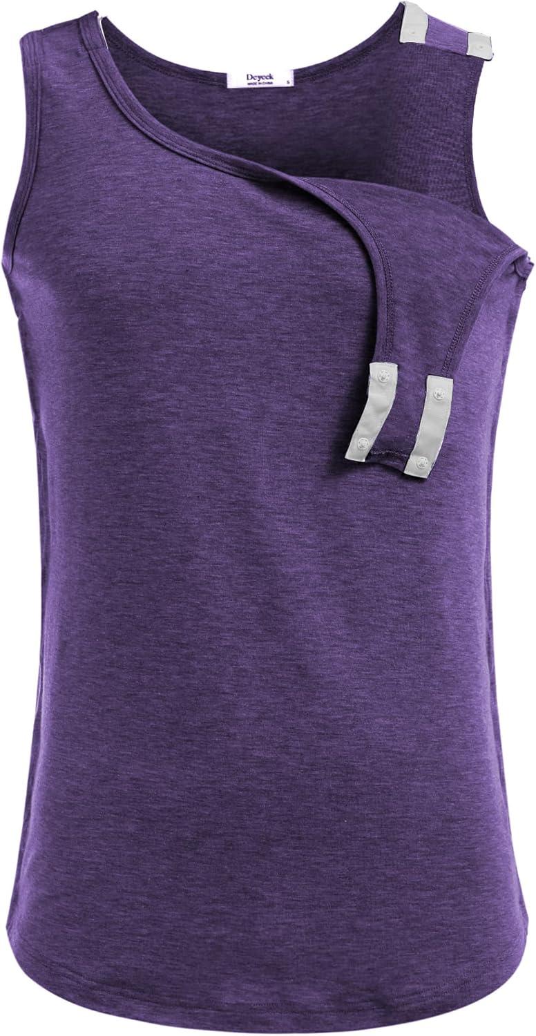 imageDeyeek Unisex Shoulder SnapAccess Tank Tops Post Surgery Shirts Tear Away Chemo Shirt Clothes After Rotator Cuff SurgeryPurple